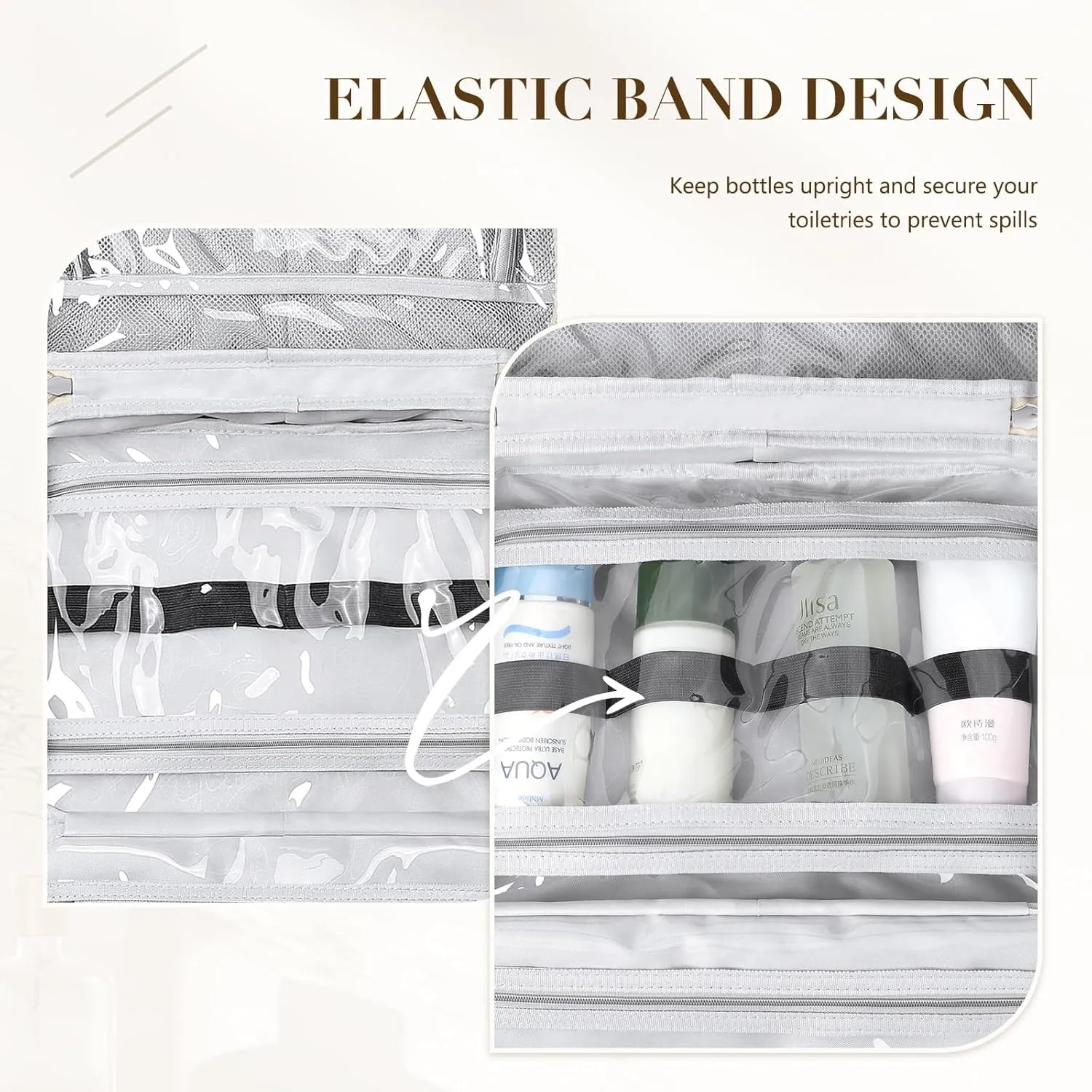 Travel Toiletry Bag,Water-resistant Makeup Cosmetic Bag with Jewelry Organizer Hanging Toiletry Bag for women Trips Camping Bathroom,Apricot