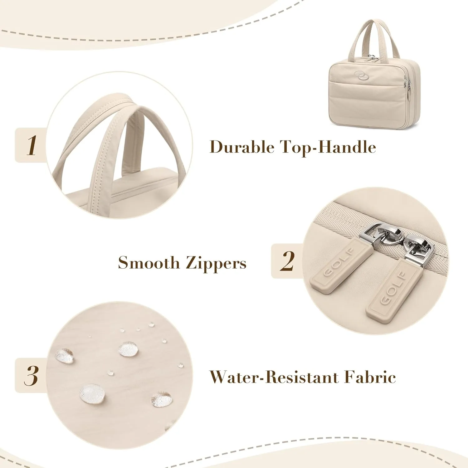 Travel Toiletry Bag,Water-resistant Makeup Cosmetic Bag with Jewelry Organizer Hanging Toiletry Bag for women Trips Camping Bathroom,Apricot