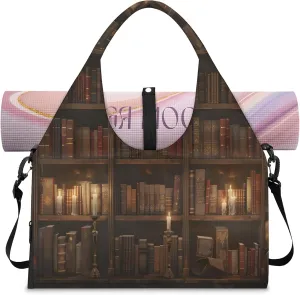 TropicalLife Library Bookshelf Yoga Gym Bags for Women with Shoes Compartment Travel Tote Duffle Bag Weekender Carry on Overnight Bags