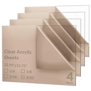 Trotec 4 Pack 23.75”x11.75 Clear Acrylic Plexiglass Sheet 5/32" Thick Cast Acrylic Sheet,3.96mm Transparent Acrylic Board - Plexi Glass Perspex Panel for Painting Shelf DIY Wedding Signs Cut to Size