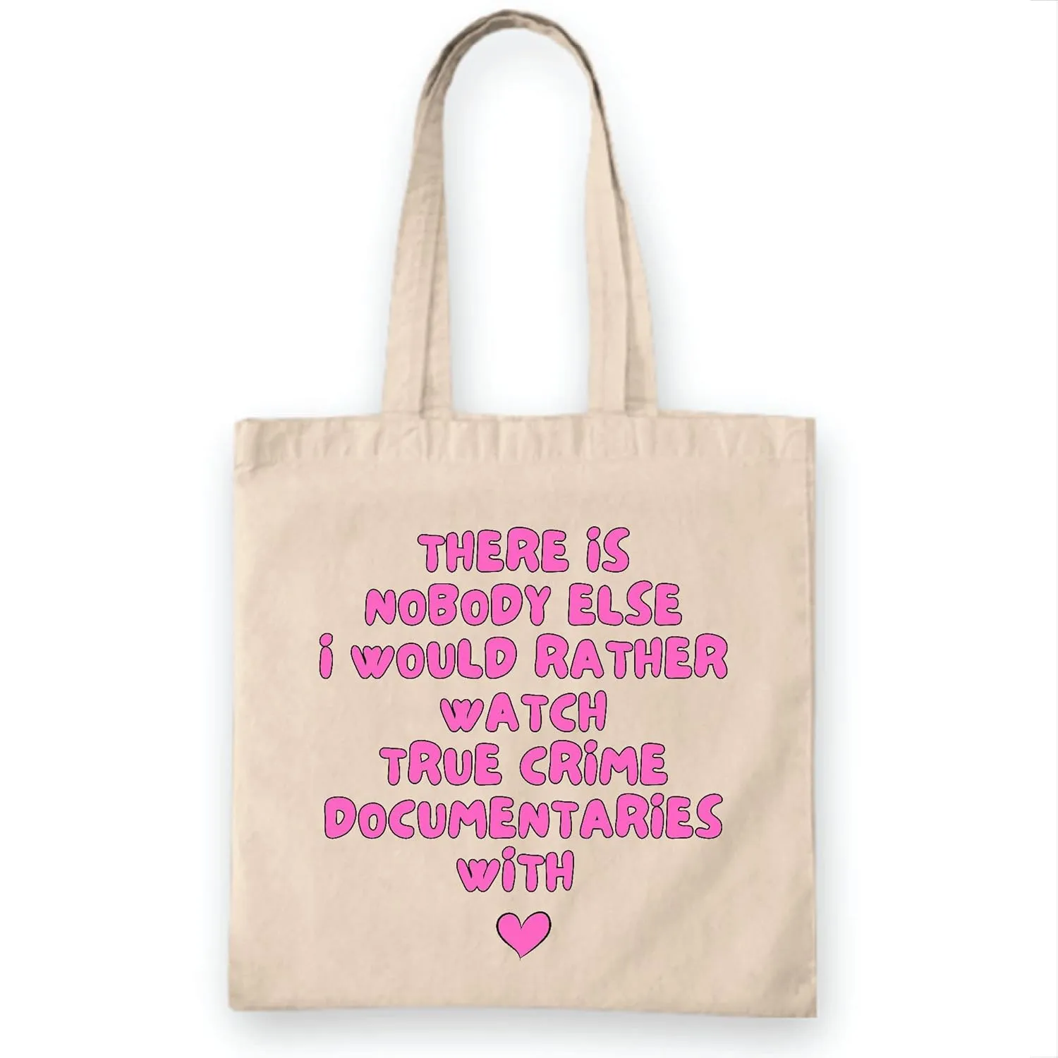 True Crime Documentary Fans Tote Bag Funny Gift for Couples Natural White Multicolor Canvas Tote Bag