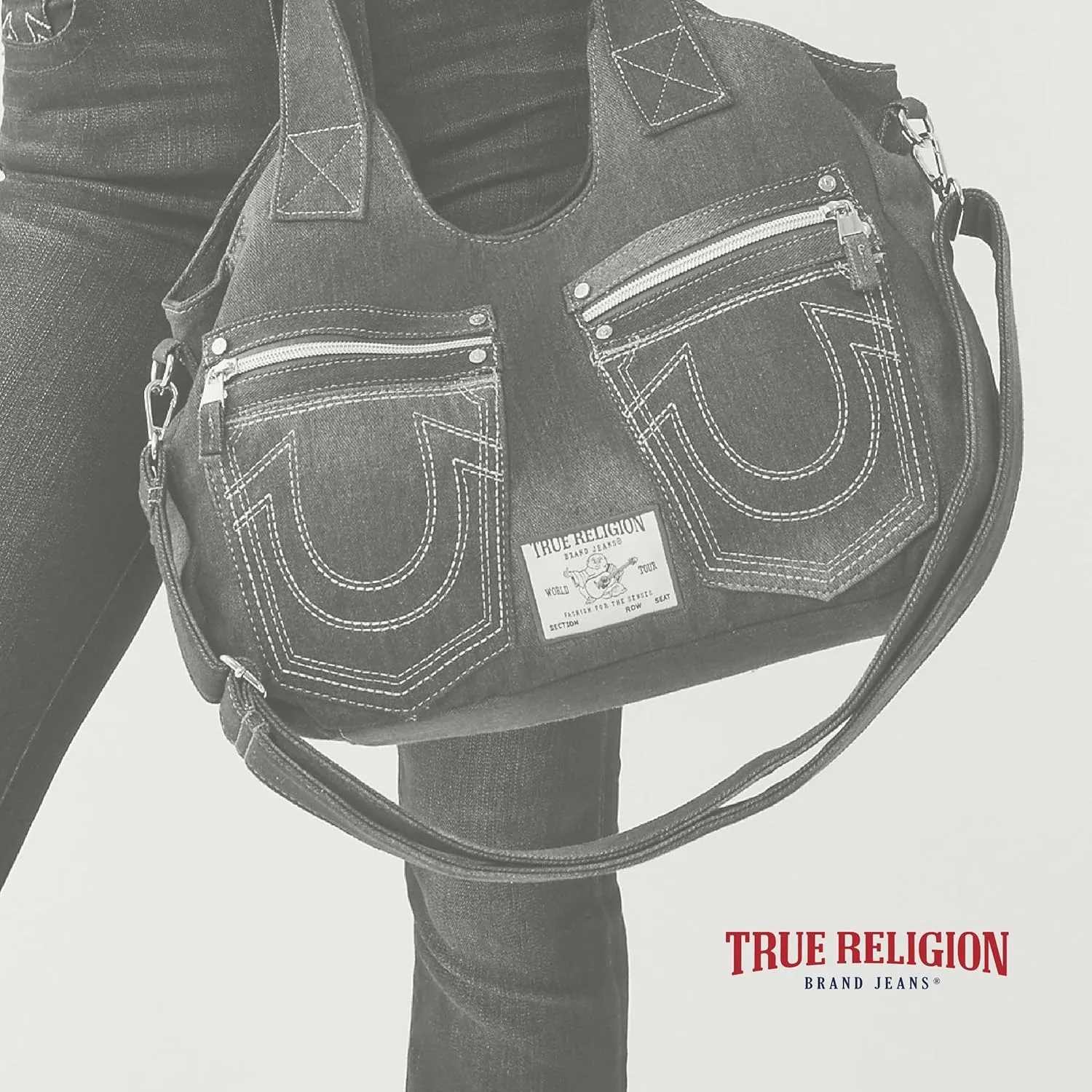 True Religion Women's Satchel Bag, Crossbody Purse Handbag with Horseshoe Logo Stitching