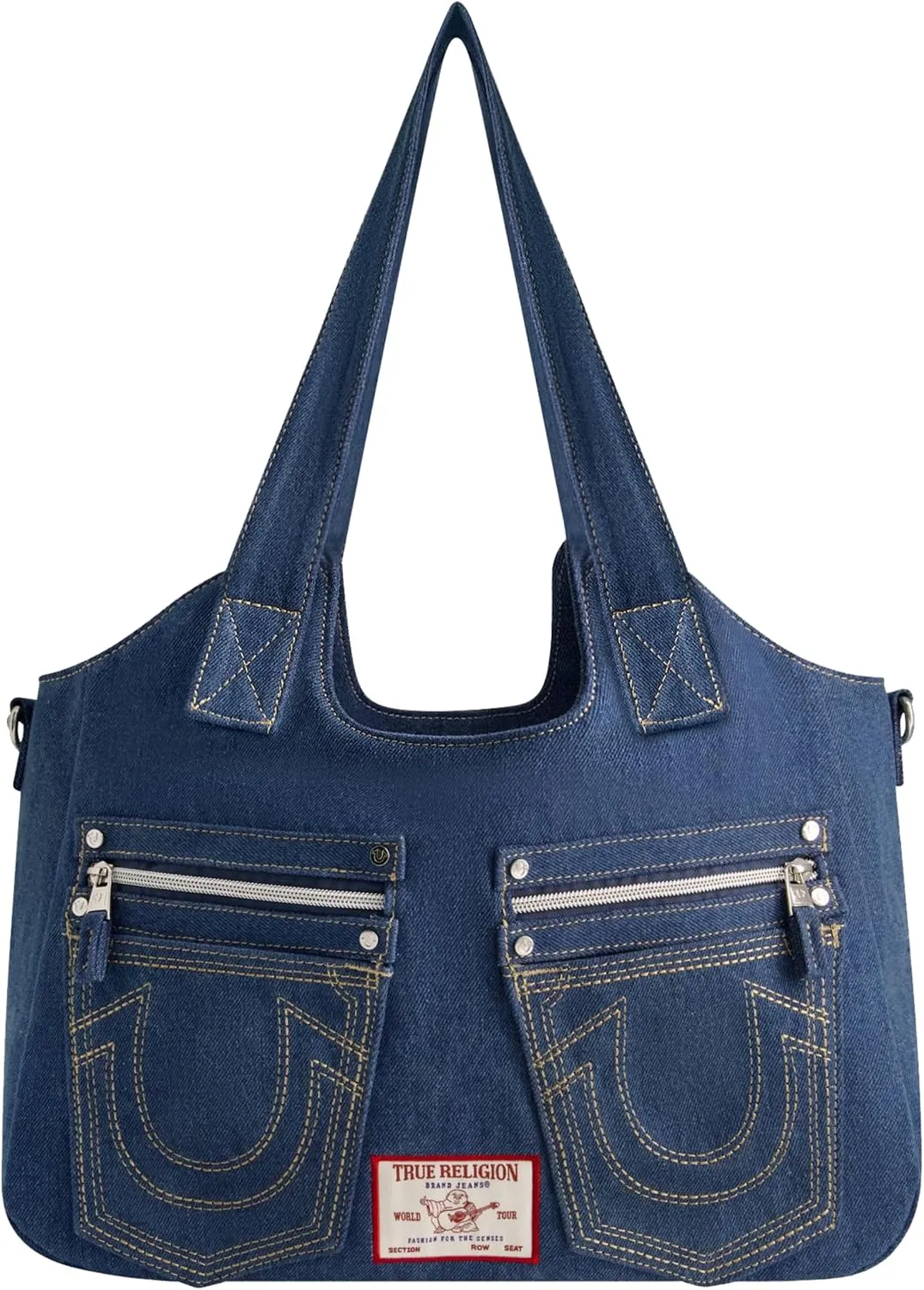 True Religion Women's Satchel Bag, Crossbody Purse Handbag with Horseshoe Logo Stitching