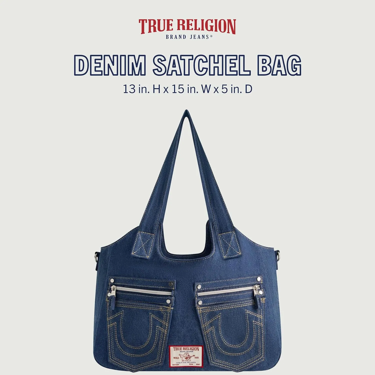 True Religion Women's Satchel Bag, Crossbody Purse Handbag with Horseshoe Logo Stitching