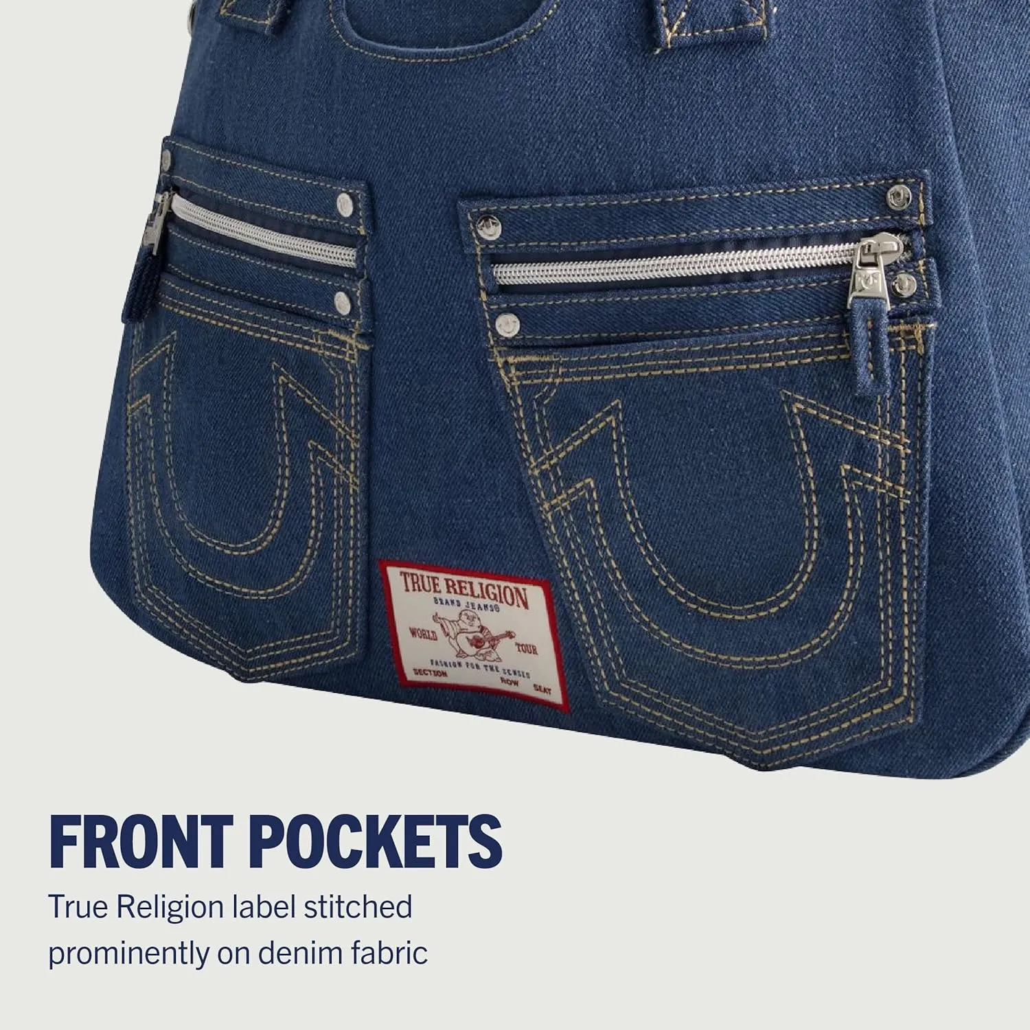 True Religion Women's Satchel Bag, Crossbody Purse Handbag with Horseshoe Logo Stitching