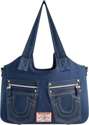 True Religion Women's Satchel Bag, Crossbody Purse Handbag with Horseshoe Logo Stitching