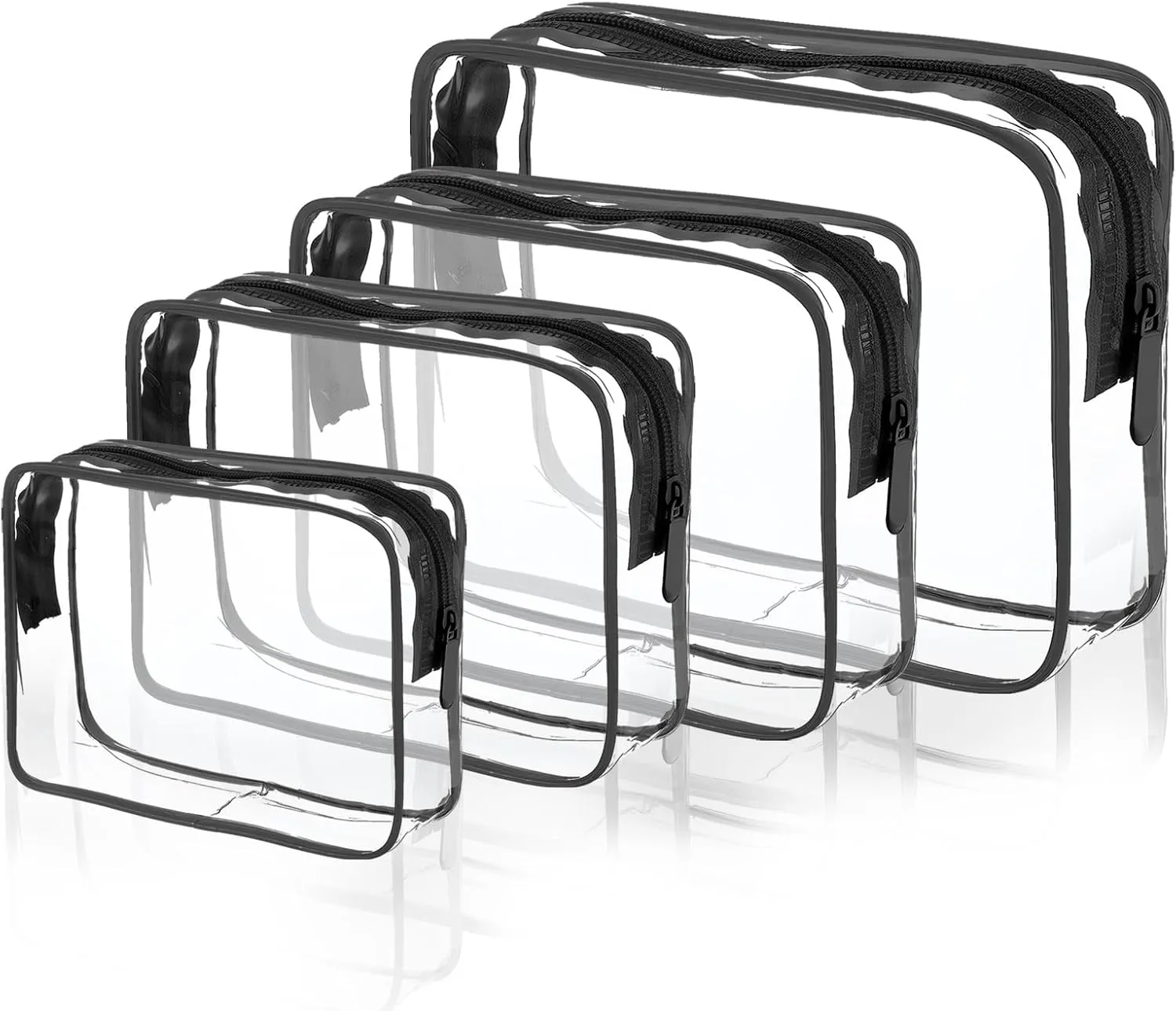 TSA-Approved Clear Cosmetic Bag, 4 Pcs Waterproof Clear Plastic Cosmetic Makeup Bags, Transparent Packing Organizer Storage Bags.Christmas Gift for Mother,Wife,Grilfriends(Black).