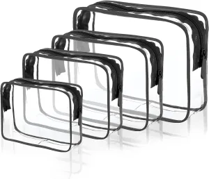 TSA-Approved Clear Cosmetic Bag, 4 Pcs Waterproof Clear Plastic Cosmetic Makeup Bags, Transparent Packing Organizer Storage Bags.Christmas Gift for Mother,Wife,Grilfriends(Black).