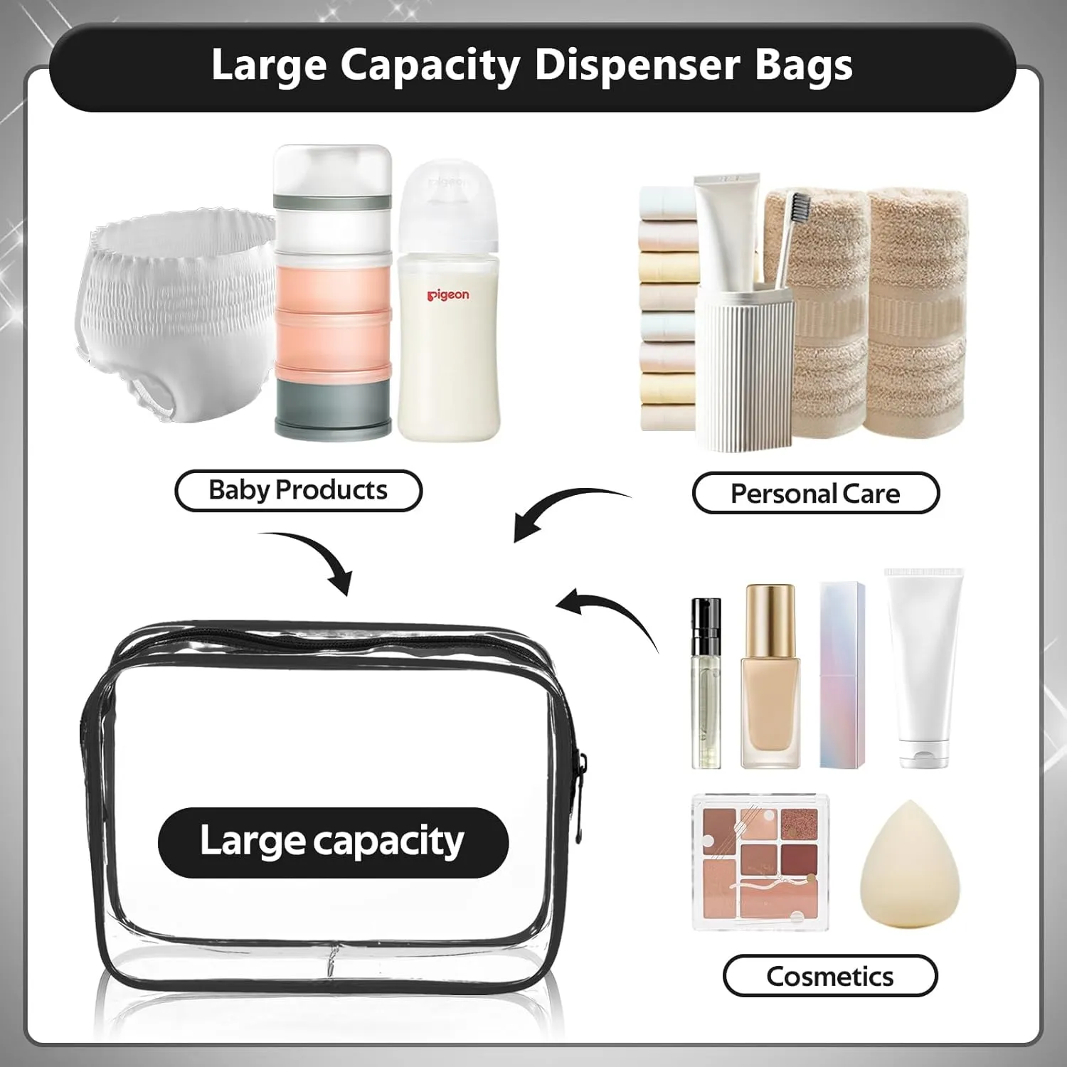 TSA-Approved Clear Cosmetic Bag, 4 Pcs Waterproof Clear Plastic Cosmetic Makeup Bags, Transparent Packing Organizer Storage Bags.Christmas Gift for Mother,Wife,Grilfriends(Black).