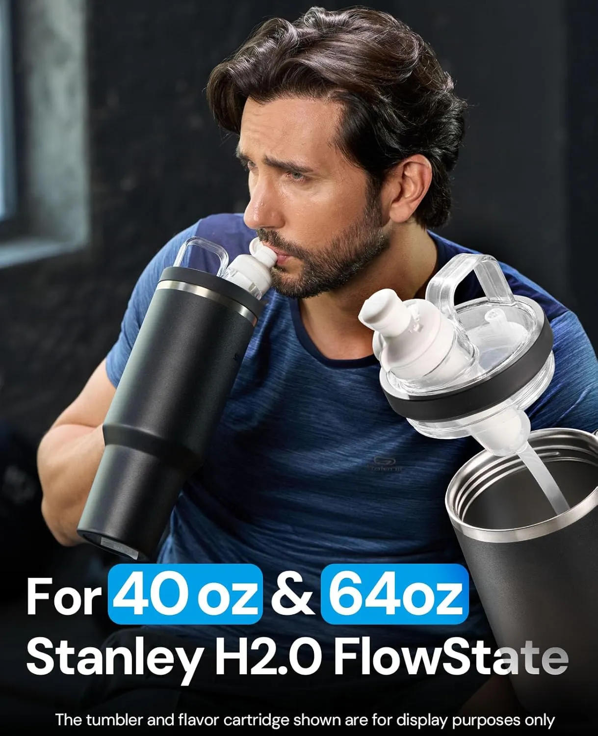 Tumbler Adapter Compatible with Stanley and Flavors Cartridges, Fits 40oz / 64oz Stanley Quencher H2.0 FlowState Tumblers, BPA Free Plastic, Food Grade Silicone, Leak Proof