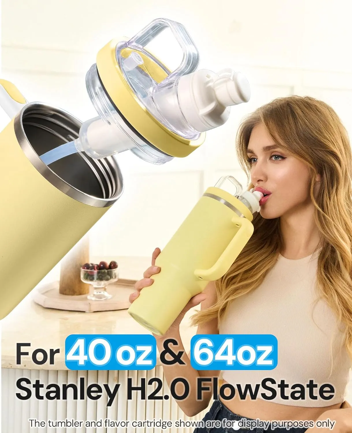 Tumbler Adapter Compatible with Stanley to Flavor Cartridge, Fits 40oz / 64oz Stanley Quencher H2.0 FlowState Tumblers, Leak Proof Tumbler Lid Adapter with Accessories BPA Free
