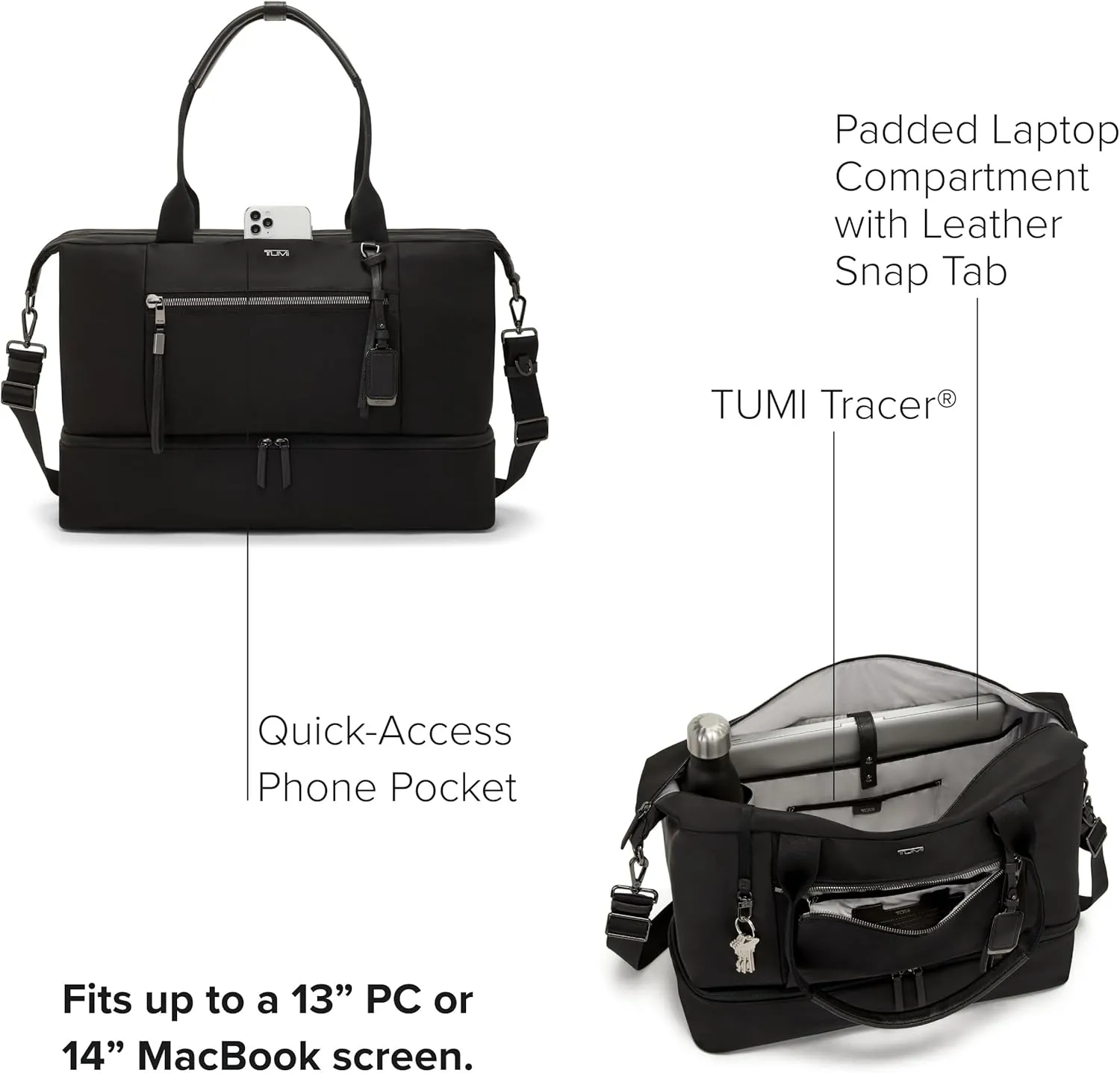 TUMI - Voyageur Contine Weekender - Travel Weekend Bag for Women - Holds Up to 14" Laptop - Multiple Compartment & Pockets - Black & Gunmetal Hardware