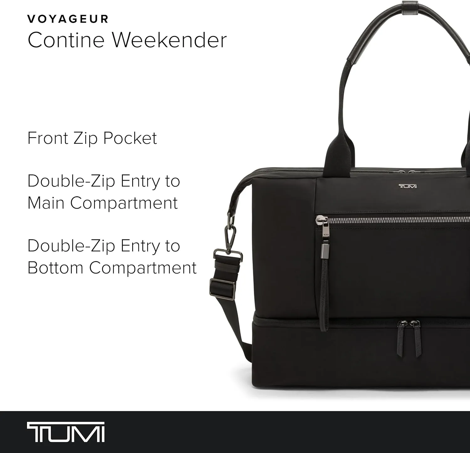 TUMI - Voyageur Contine Weekender - Travel Weekend Bag for Women - Holds Up to 14" Laptop - Multiple Compartment & Pockets - Black & Gunmetal Hardware