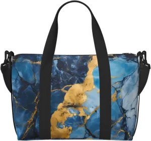 Turquoise Gold Marble Travel Bag, Abstract Texture Weekender Overnight Bag, Shoulder Travel Duffel Bag Carry On Gym Bag for Women Men