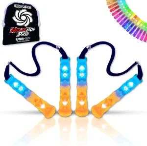 UltraPoi HelixPoi Pro Set – Rechargeable LED Poi w/ 50  Color Modes – Spinning Light Flow Toys w/Non-LED Knob Handles, Soft Cases & Adjustable Leashes – Visual Poi for Rave, Parties & Performance