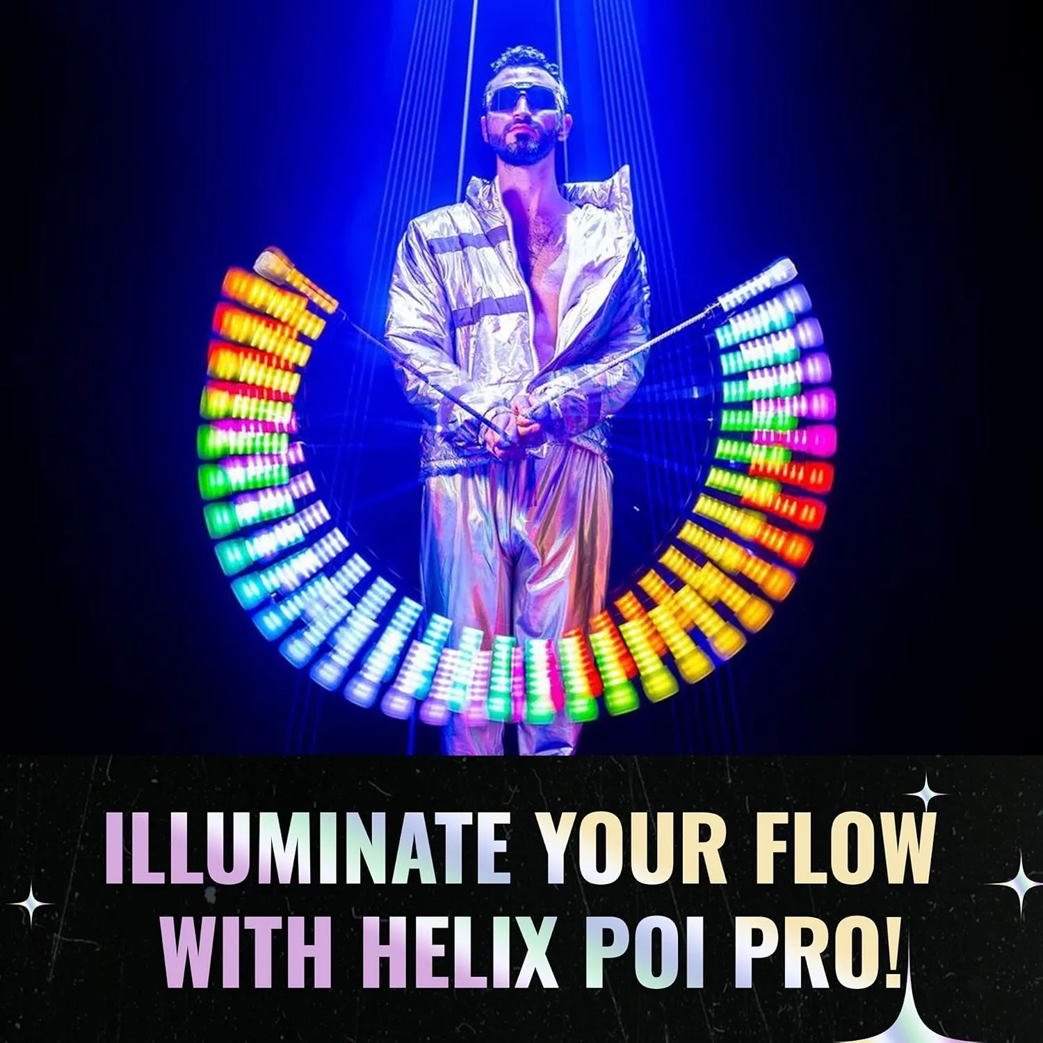 UltraPoi HelixPoi Pro Set – Rechargeable LED Poi w/ 50  Color Modes – Spinning Light Flow Toys w/Non-LED Knob Handles, Soft Cases & Adjustable Leashes – Visual Poi for Rave, Parties & Performance