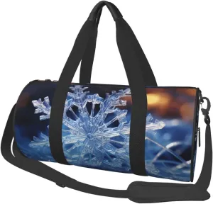 UNIOND Travel Duffle Bag Lightweight Sports Gym Bag for Men Women Foldable Carry on Weekender Overnight Bag Crystal Snowflake Canvas Sport Duffel Bag for Yoga Business Trip, Black