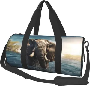 UNIOND Travel Duffle Bag Lightweight Sports Gym Bag for Men Women Foldable Carry on Weekender Overnight Bag Swimming African Elephant Canvas Sport Duffel Bag for Yoga Business Trip, Black