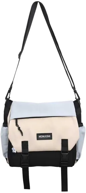 Unisex Messenger Bag Large Capacity Flap Crossbody Bag Contrast Color Nylon Satchel Bag for College Travel Busine