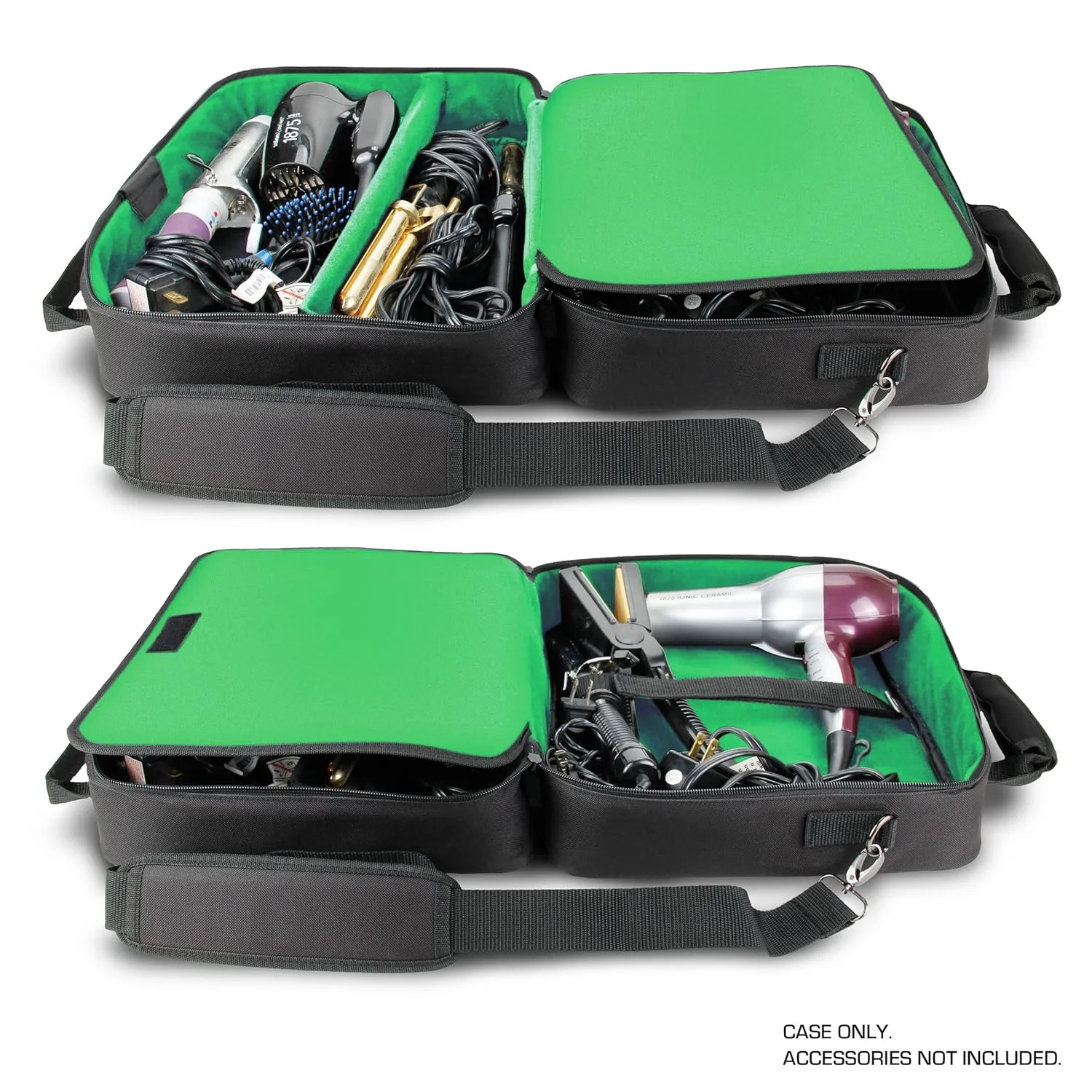 USA Gear Large Hairstylist Traveling Bag - Hair Salon Case - Customizable Interior with Adjustable Dividers - Fit All Hair Equipment Blow Dryer, Barber Tools, Curling Iron, Brushes (Green)