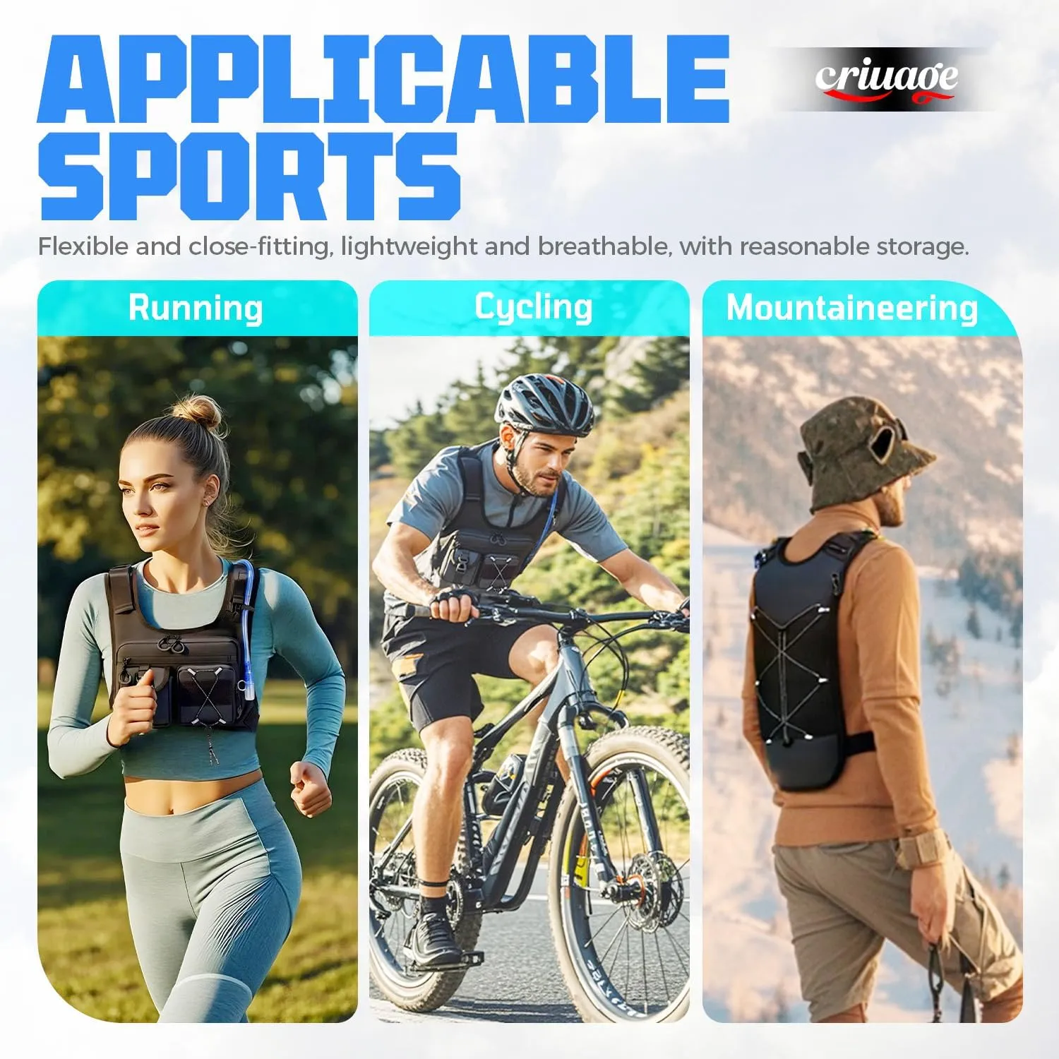 USA Original Patent Running Hydration Vest Backpack, Lightweight Chest Pack with 2.0L Water Bladder Bag Daypack for Hiking Running Cycling Race Marathon for Women Men