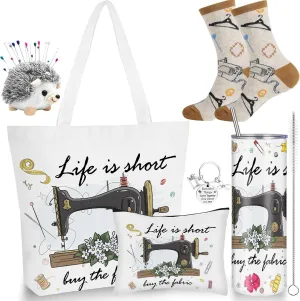 VAIPI 6 Pcs Sewing Gifts for Seamstress Quilting Gifts Stuff Include 20 oz Quilting Tumbler Tote Bag Cosmetic Bag Socks Keychain Funny Gifts for Quilters Sewing Lovers, Mother's Day Gift for Mom