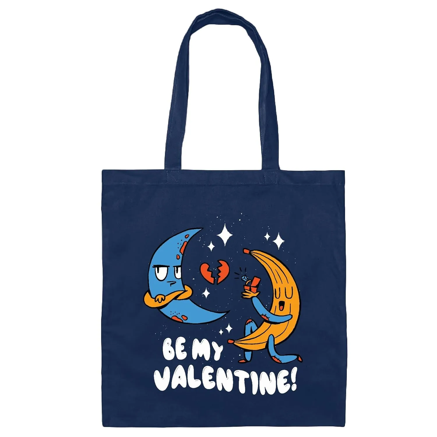 Valentines Day Gift Banana Proposing To Annoyed Moon Astronomical Objects For Astronomy Lovers Navy Black Multicolor Canvas Tote Bag