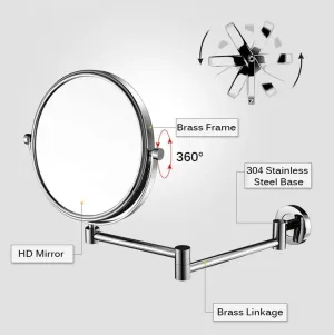 Vanity Mirror 8 Inch Double Sided Wall Mount Makeup Mirror with 10X Magnification, Two-Sided 360°Swivel Extendable Cosmetic Mirror Bathroom Shaving Mirror