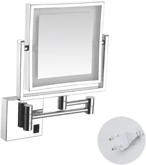 Vanity Mirror Bathroom Vanity MirrorVanity Mirror Magnifying LED Lighted Makeup Mirror 3x Magnification Two-Sided Square Retractable Chrome Finish with Drilling Or without Drilling(Color : Exposed plu