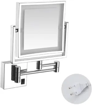 Vanity Mirror Magnifying LED Lighted Makeup Mirror 3X Magnification Two-Sided Square Retractable Chrome Finish with Drilling Or Without Drilling (Color : #5)