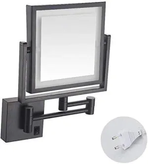 Vanity Mirror Makeup Mirror Two-Sided Square Makeup Mirror, Vanity Mirror 3X Magnification LED Lighted, Retractable Chrome Finish for Bathroom Wall-Mounted Mirror (Black)