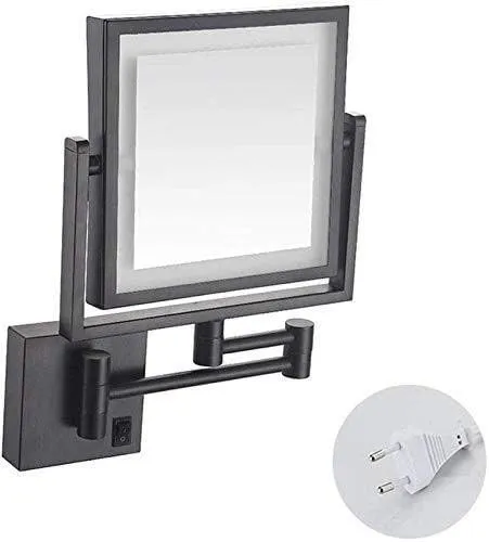 Vanity Mirror Makeup Mirror Two-Sided Square Makeup Mirror, Vanity Mirror 3X Magnification LED Lighted, Retractable Chrome Finish for Bathroom Wall-Mounted Mirror (Black)