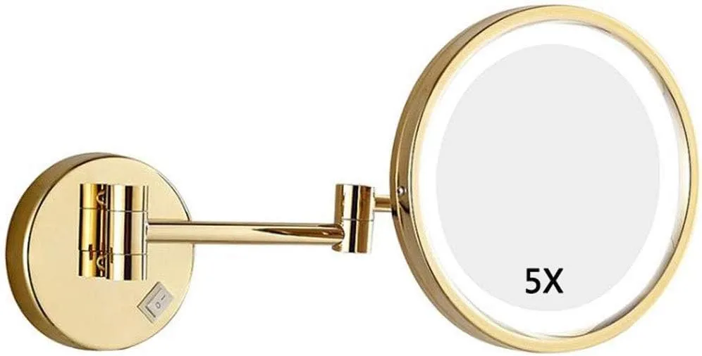 Vanity Mirror, Makeup Mirror Vanity Mirror Wall Mount LED Lighted 5X Magnifying Extendable Single Side Cosmetic Mirror for Bathroom Cosmetic Mirror