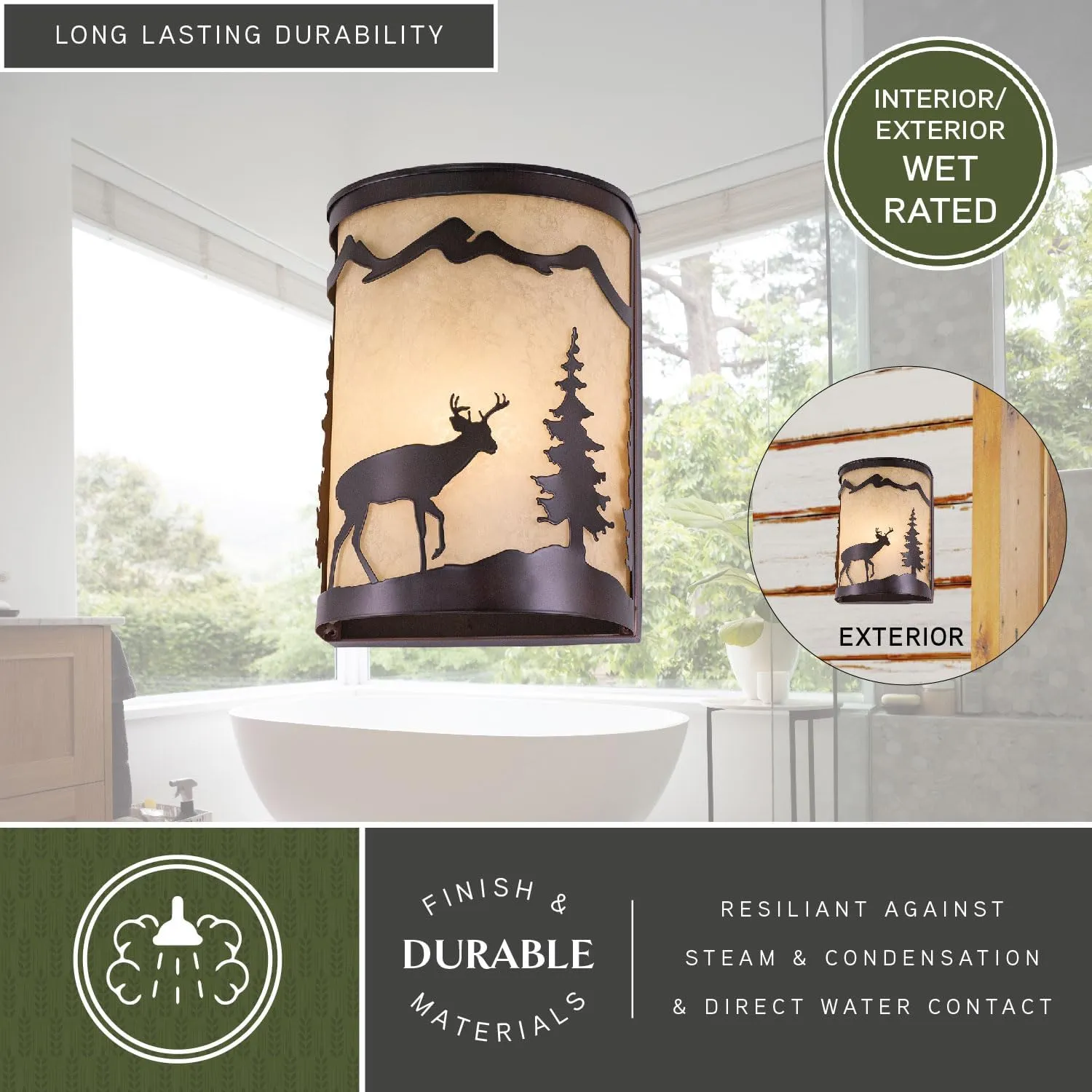 VAXCEL Bryce 1 Light Bronze Rustic Deer Tree Indoor Outdoor Flush Wall Sconce