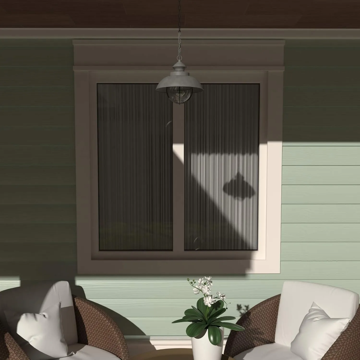VAXCEL Harwich 1 Light Gray Coastal Outdoor Barn Dome Pendant Clear Glass