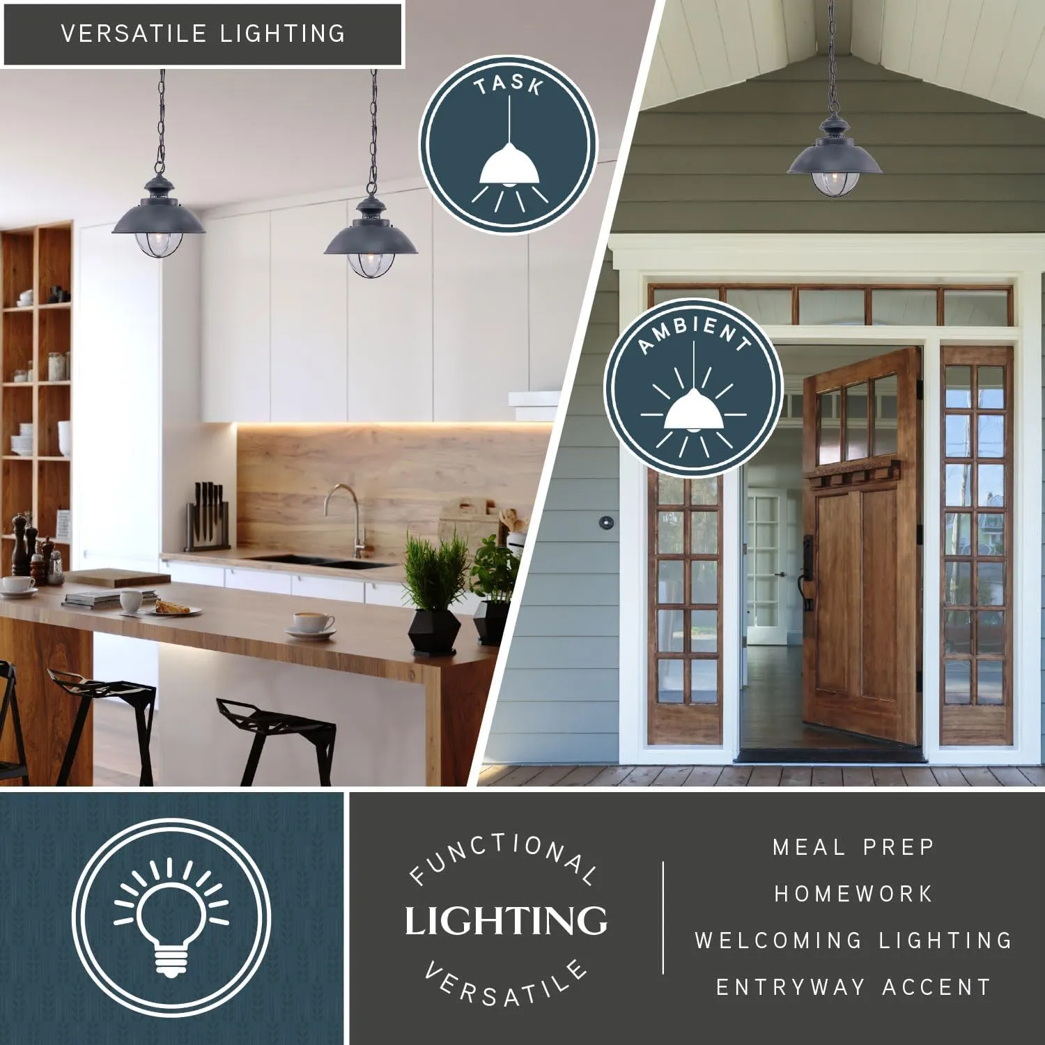 VAXCEL Harwich 1 Light Gray Coastal Outdoor Barn Dome Pendant Clear Glass