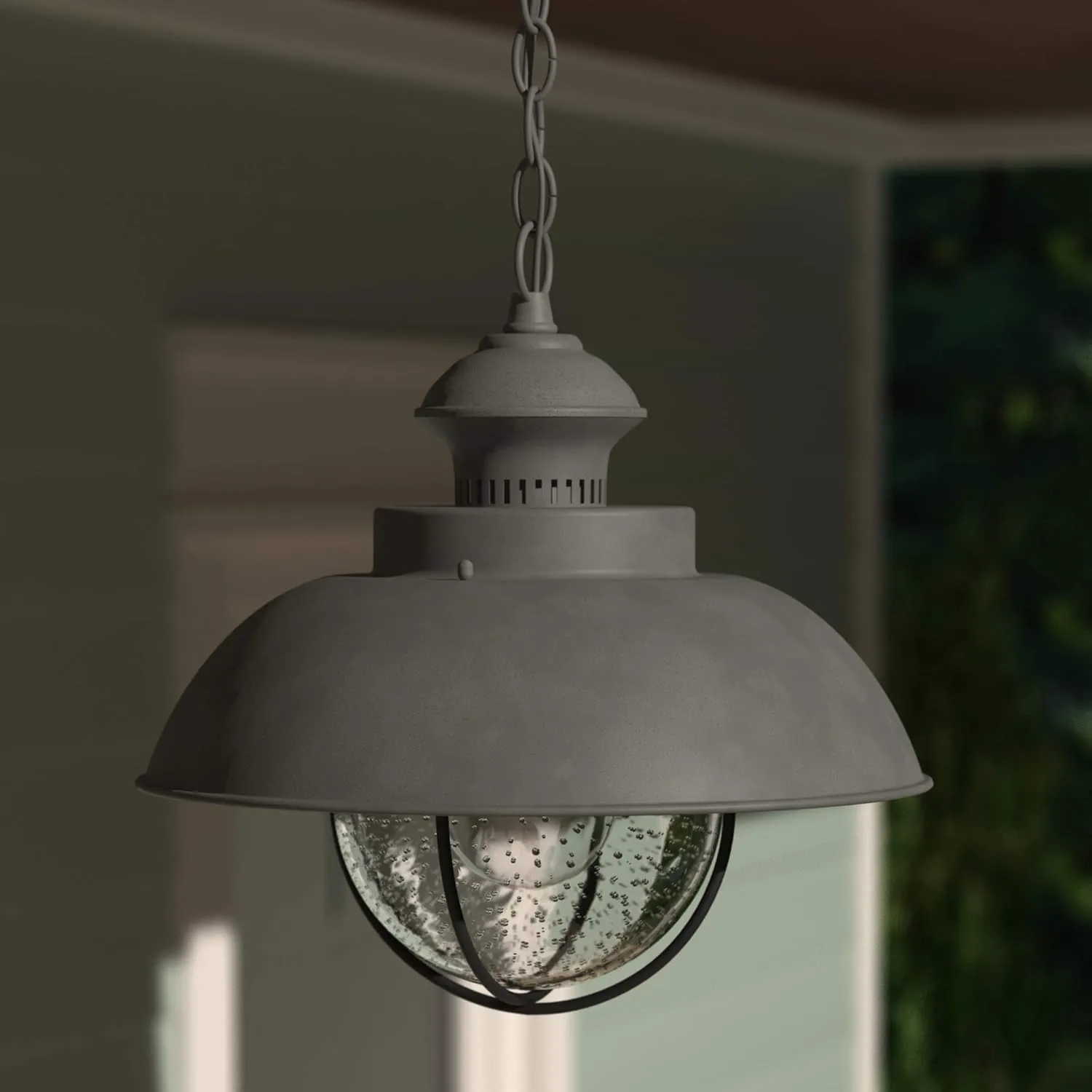 VAXCEL Harwich 1 Light Gray Coastal Outdoor Barn Dome Pendant Clear Glass