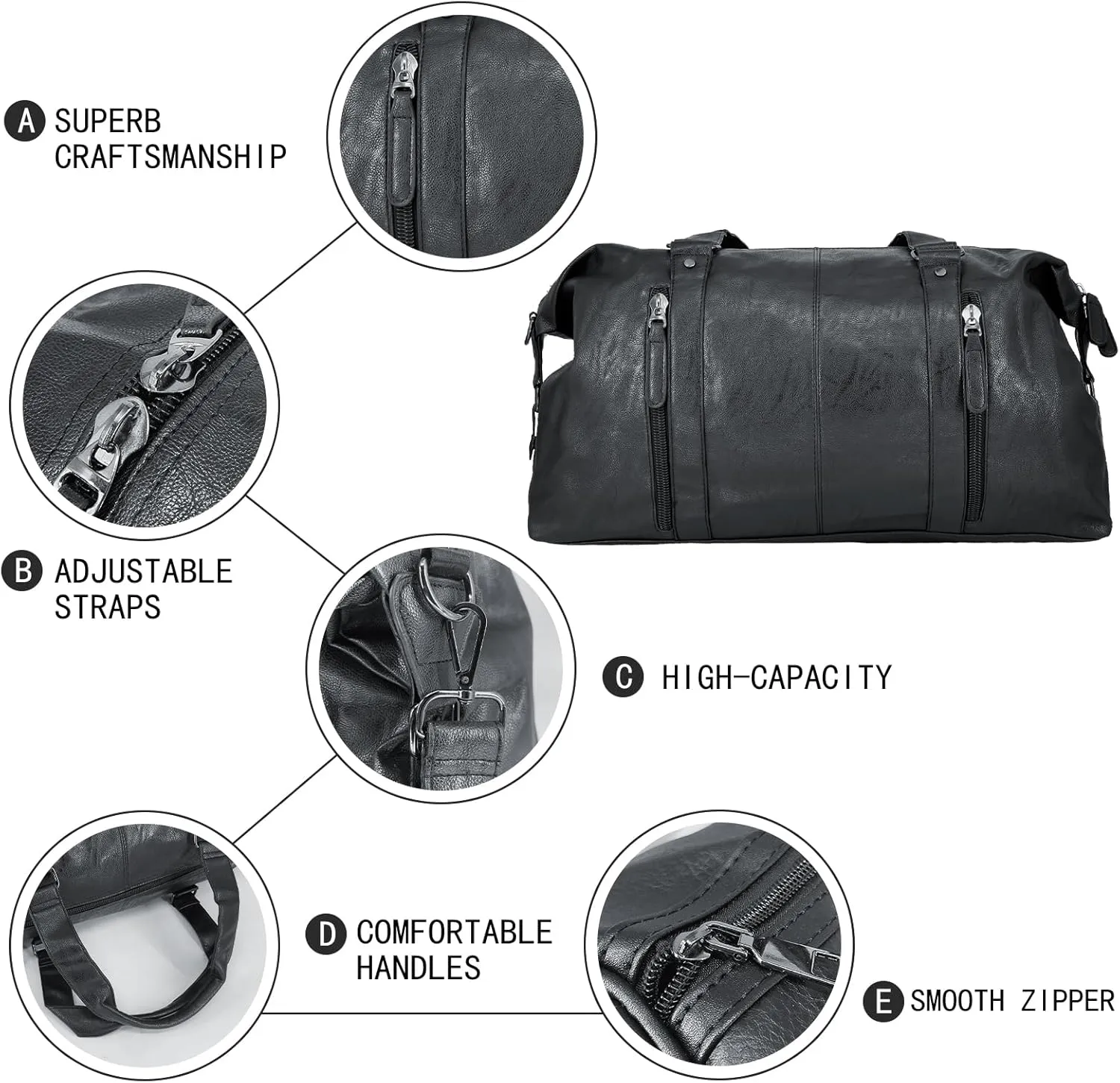 Vegan Leather Travel Duffel Weekender Bag Carry on Overnight Bag Sports Duffel bag For men and Women