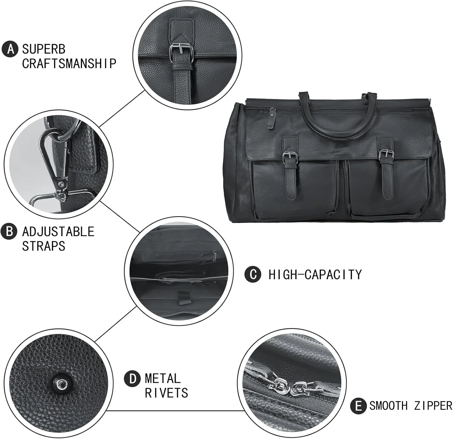 Vegan Leather Travel Duffle Weekender Overnight Weekend Carry on Shoulder Tote Bag For men and Women