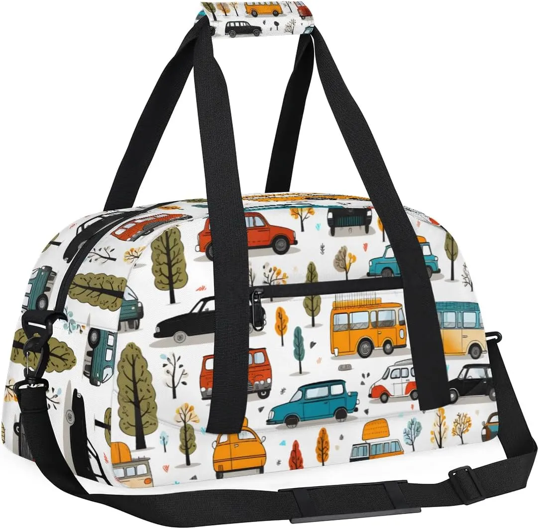 Vehicle Kids Duffle Bag, Overnight Weekender Bag Travel Duffle Bag Carry-On Tote for Swim Sport Gym Bag for Boys Girls