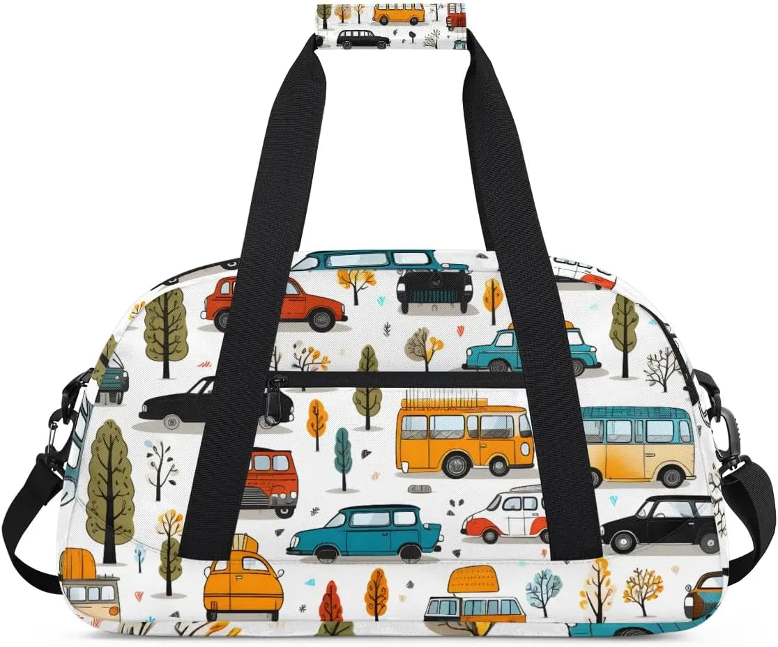 Vehicle Kids Duffle Bag, Overnight Weekender Bag Travel Duffle Bag Carry-On Tote for Swim Sport Gym Bag for Boys Girls