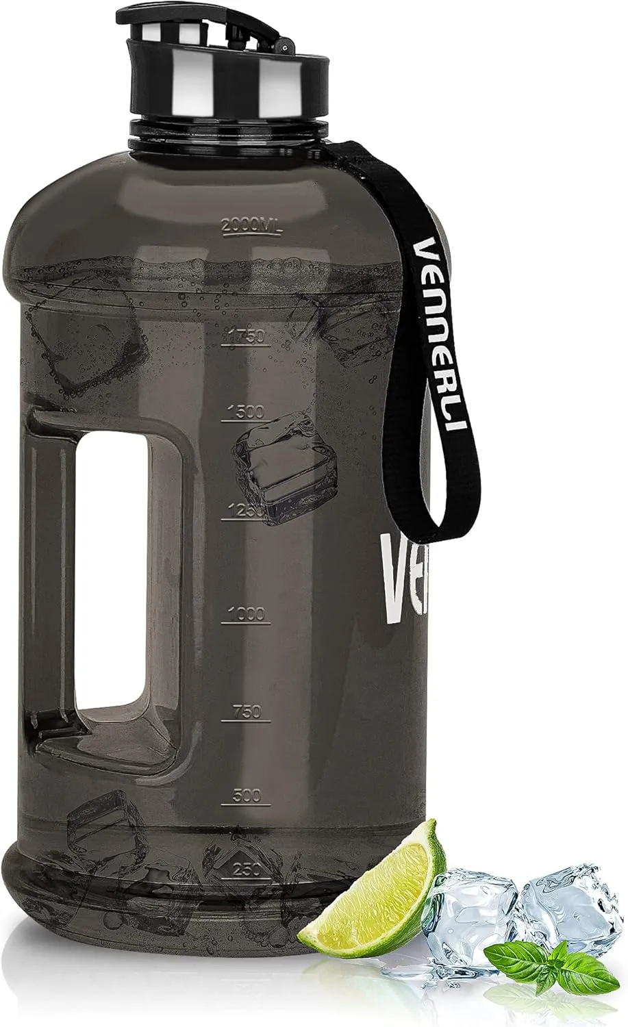 VENNERLI Half Gallon Water Bottle 2.2L Large Sports Water Bottle with Handle 74oz BPA-free Reusable Plastic Water Jugs Leakproof Hydro Bottle for Gym Yoga Travel Camping Cycling Outdoor Sports