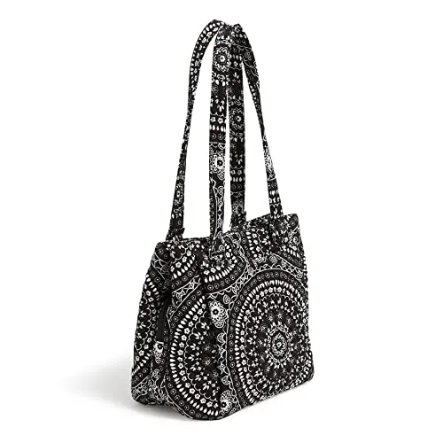 Vera Bradley Women's Cotton Multi-Compartment Shoulder Satchel Purse, Black Bandana Medallion, One Size