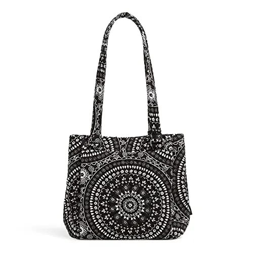 Vera Bradley Women's Cotton Multi-Compartment Shoulder Satchel Purse, Black Bandana Medallion, One Size