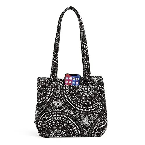 Vera Bradley Women's Cotton Multi-Compartment Shoulder Satchel Purse, Black Bandana Medallion, One Size