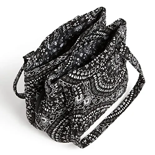 Vera Bradley Women's Cotton Multi-Compartment Shoulder Satchel Purse, Black Bandana Medallion, One Size