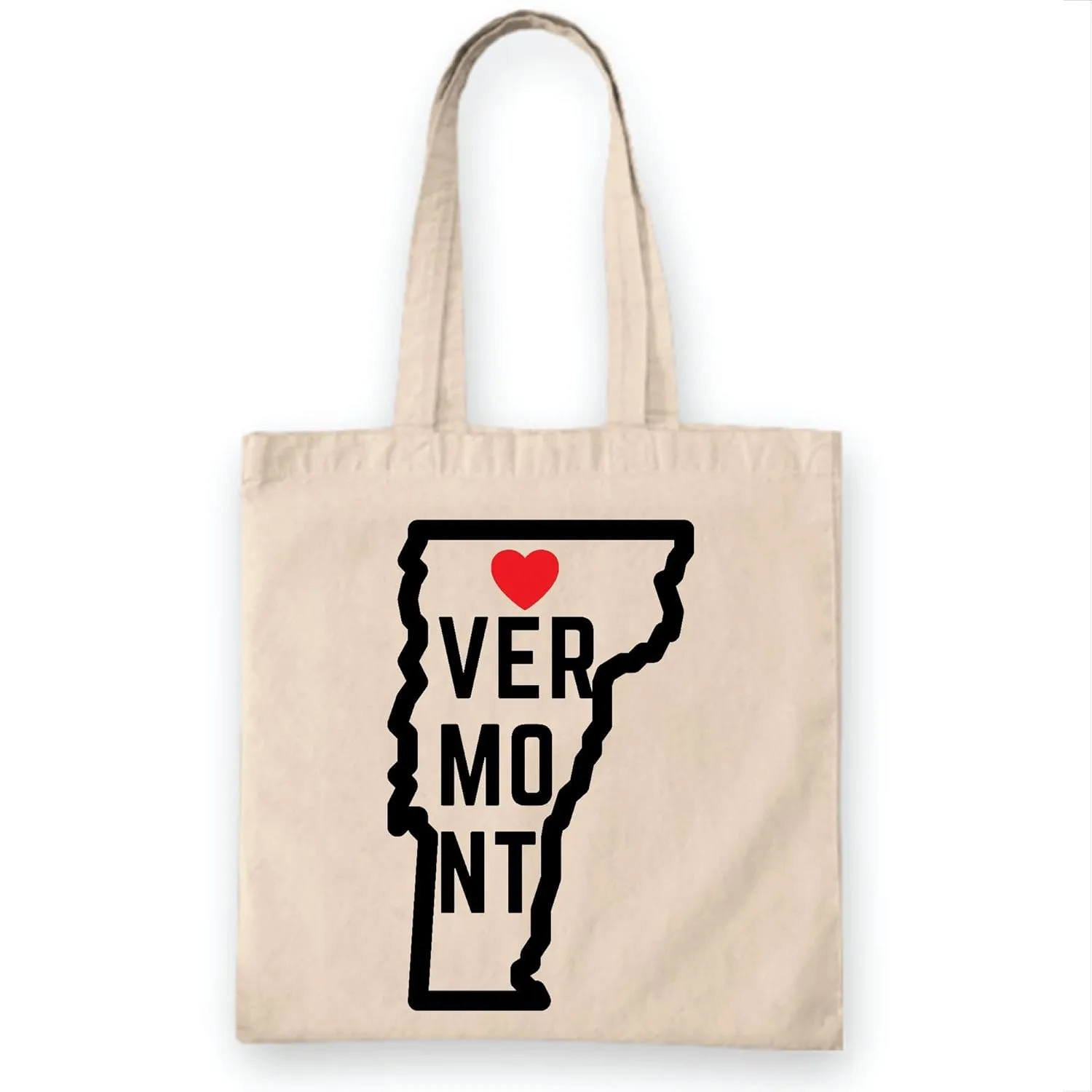 Vermont State Flag Map Gift for Local Residents and Visitors White Multicolor Canvas Tote Bag