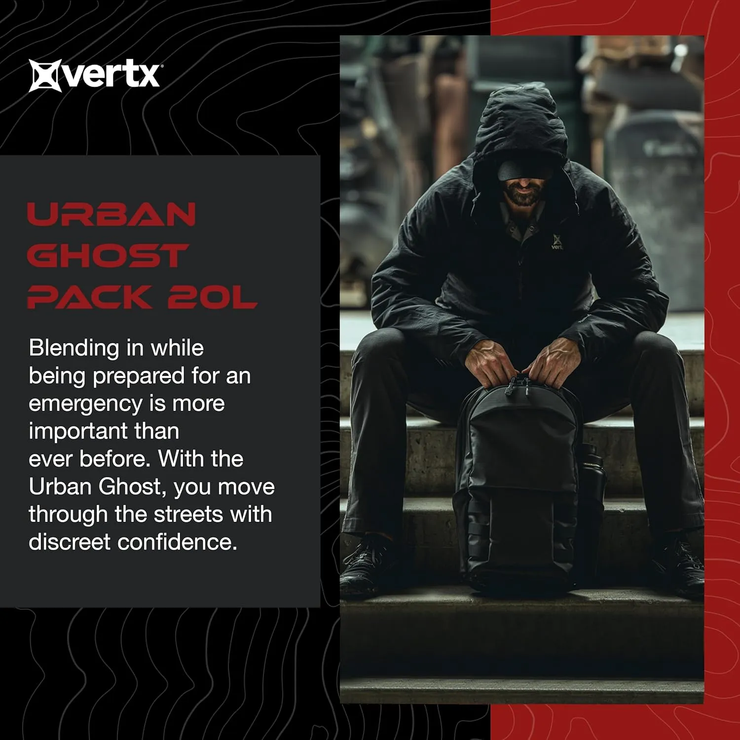 Vertx Urban Ghost Sling CCW Tactical Bag for Travel, Work, Outdoor, Concealed Carry, EDC Gear, 20L, Shock Cord