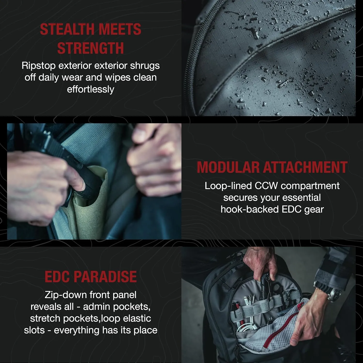 Vertx Urban Ghost Sling CCW Tactical Bag for Travel, Work, Outdoor, Concealed Carry, EDC Gear, 20L, Shock Cord