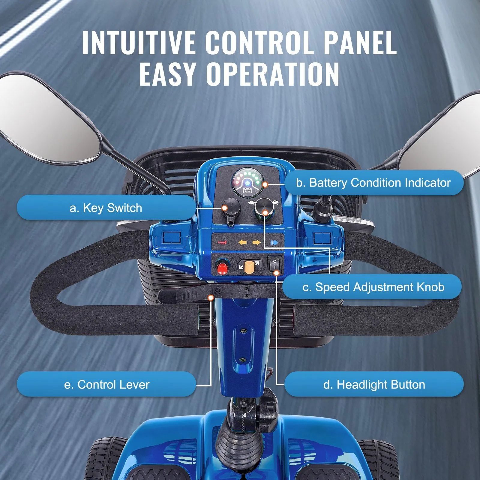 VEVOR Heavy-Duty 4 Wheel Mobility Scooter for Adults & Seniors - Folding Electric Powered Mobility Scooter & 12 Mile Long Range, All Terrain Travel Scooter with 9° Climbing Capacity, 265lb Capacity